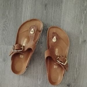 Birkenstock Tan Leather Sandals with Gold Buckle